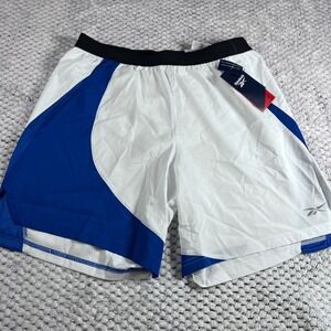 Reebok‎ Men Running Shorts White Blue Athletic Gym Workout Size Medium HN4533